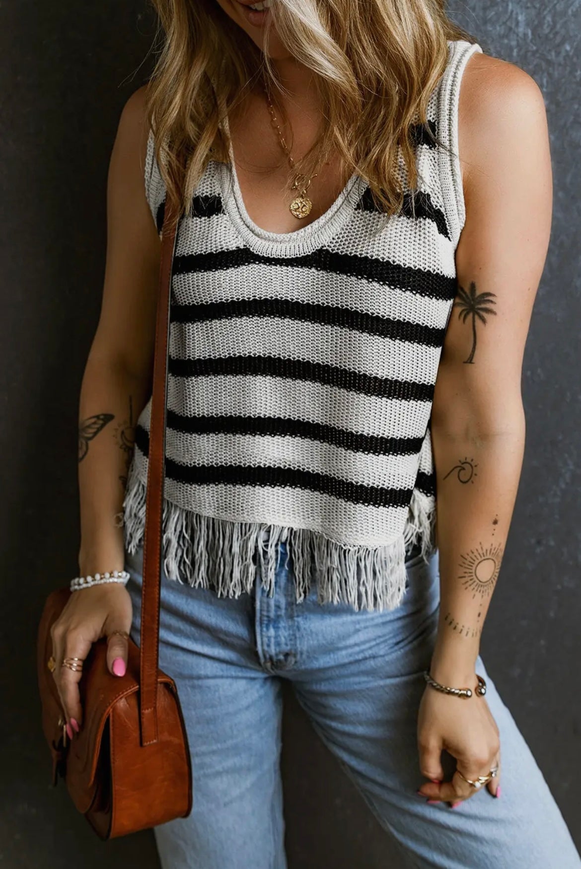 The Stacey Striped Fringe Tank