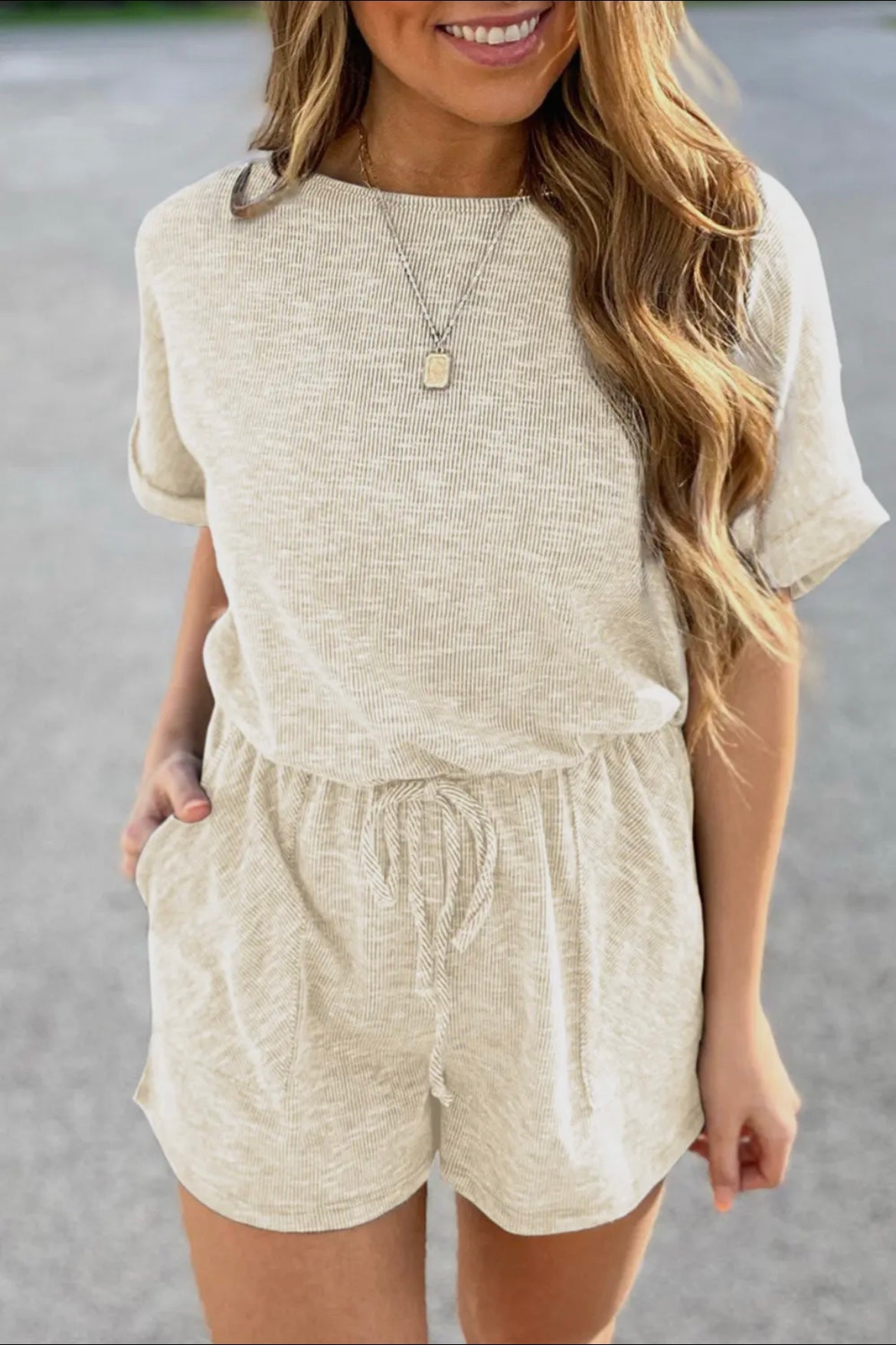 The Emma Ribbed Romper with Pockets