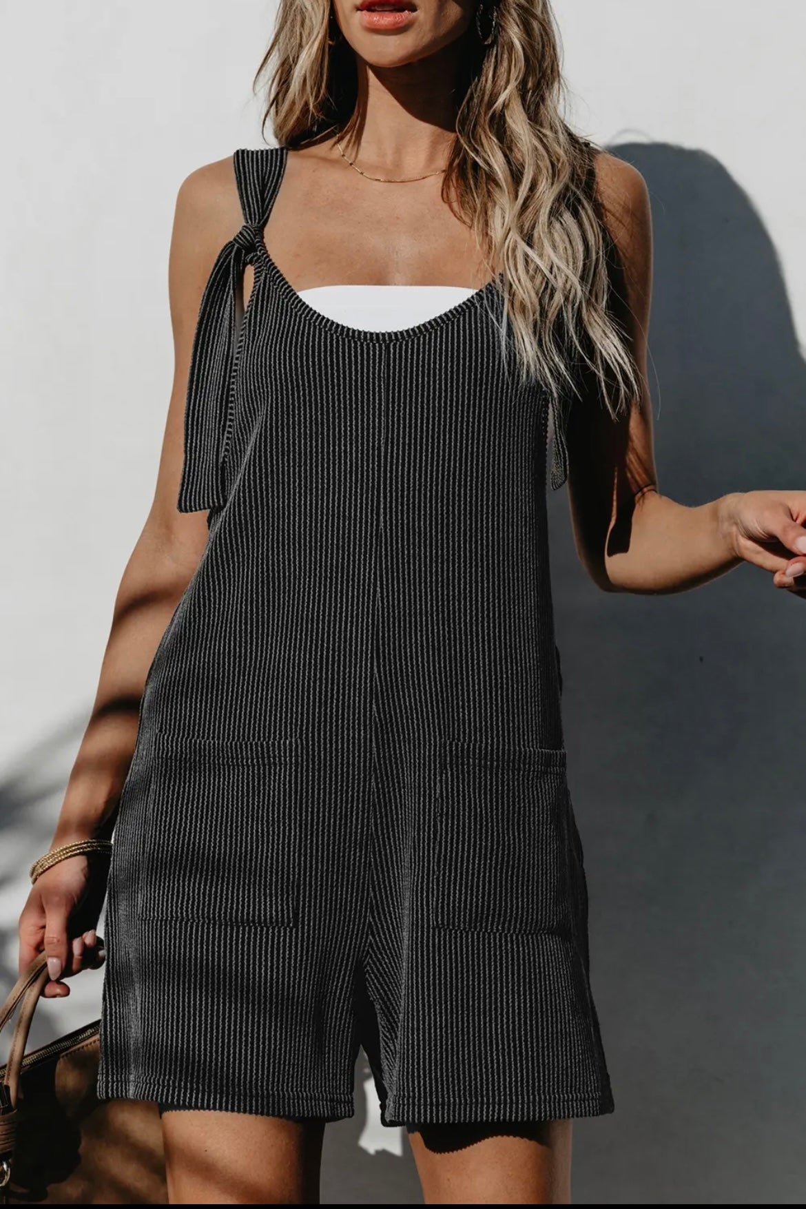 The Stormy Gray Stripped Romper